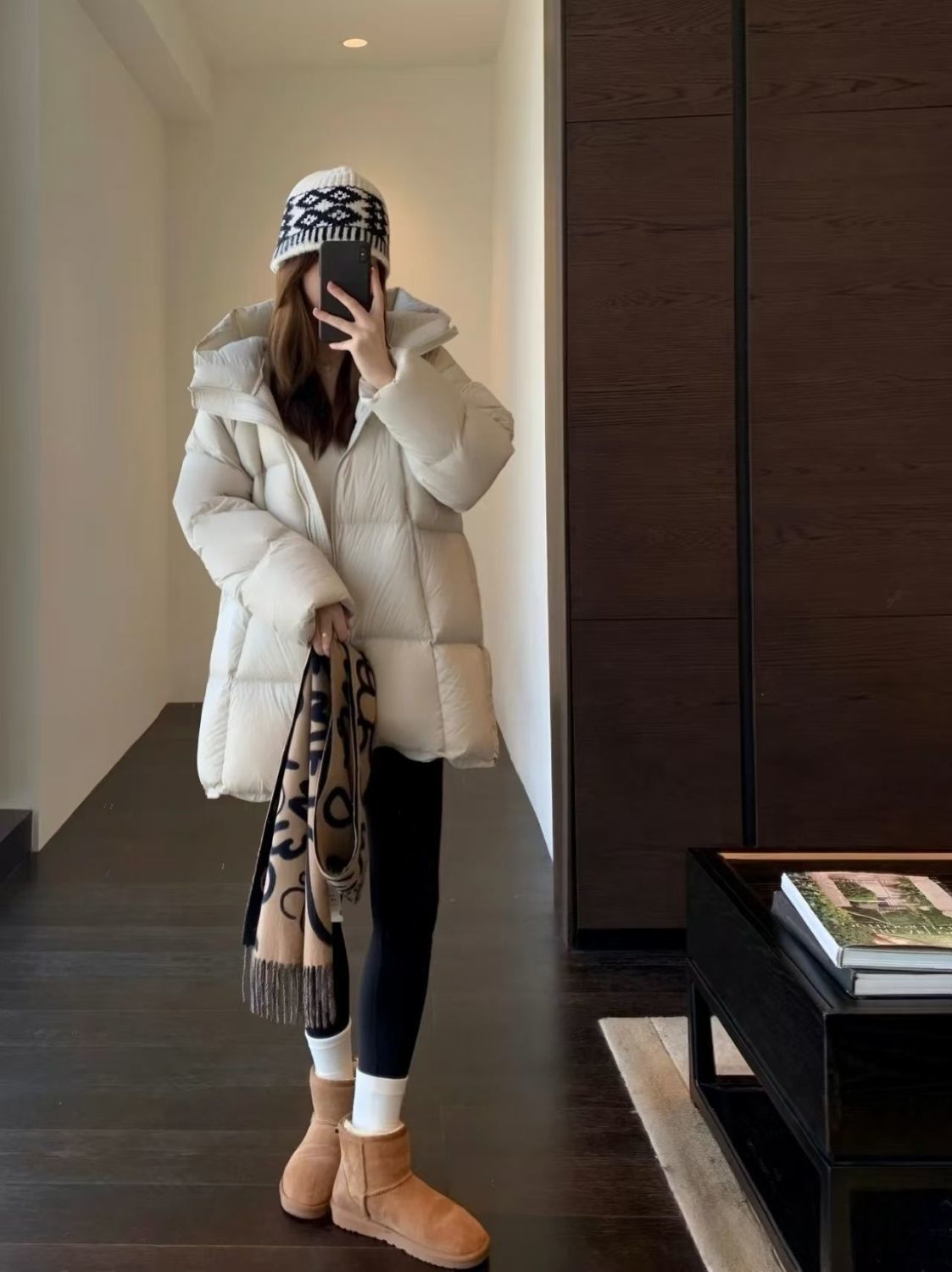 连帽外套女白鹅绒面包服张贝贝中长款加厚羽绒服泡芙云朵黑色氨纶详情11