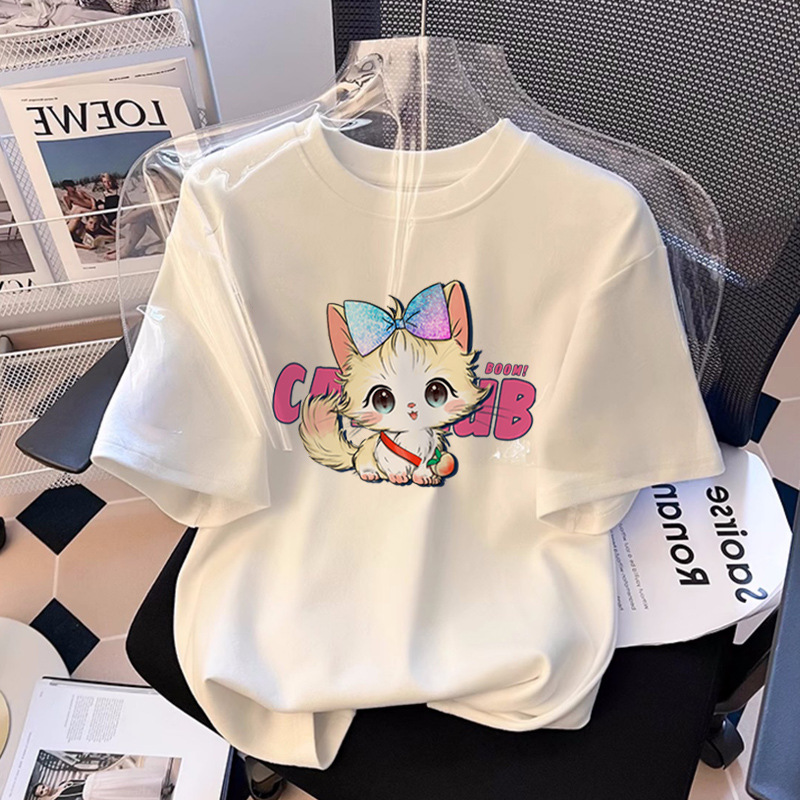 A new summer fashion casual short-sleeved T-shirt for women, with a loose round neck and versatile printed off-the-shoulder half-sleeved top on Instagram Specification image