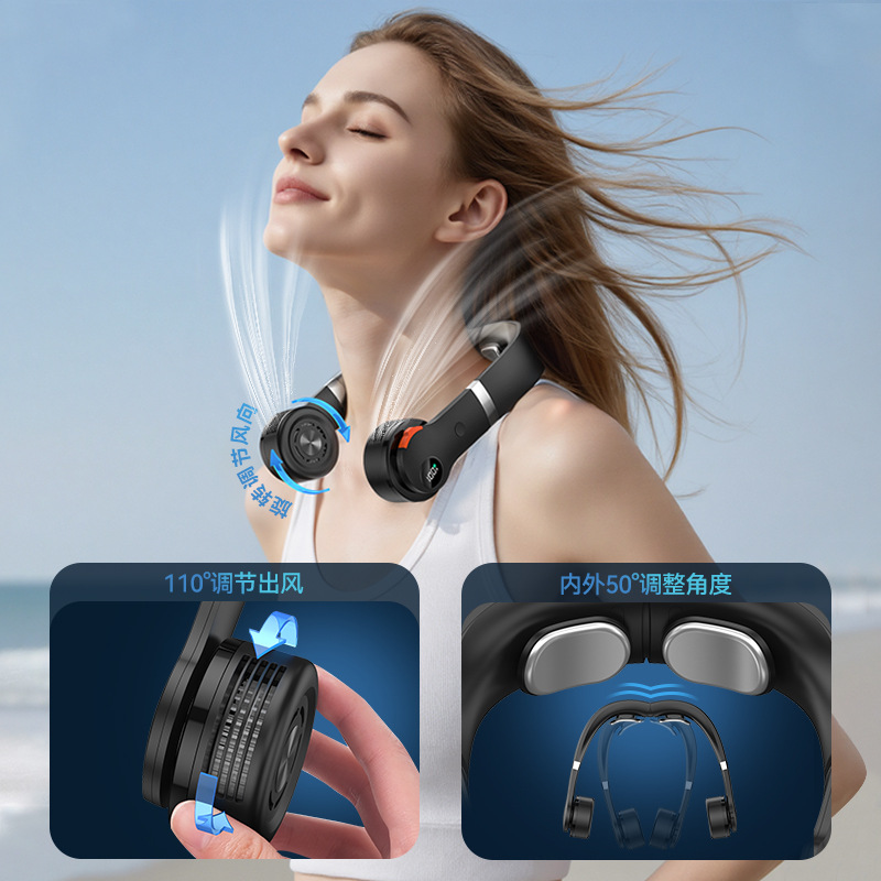 欧美跨境2025新款无叶挂脖风扇懒人静音便携式制冷数显户外小风扇细节图