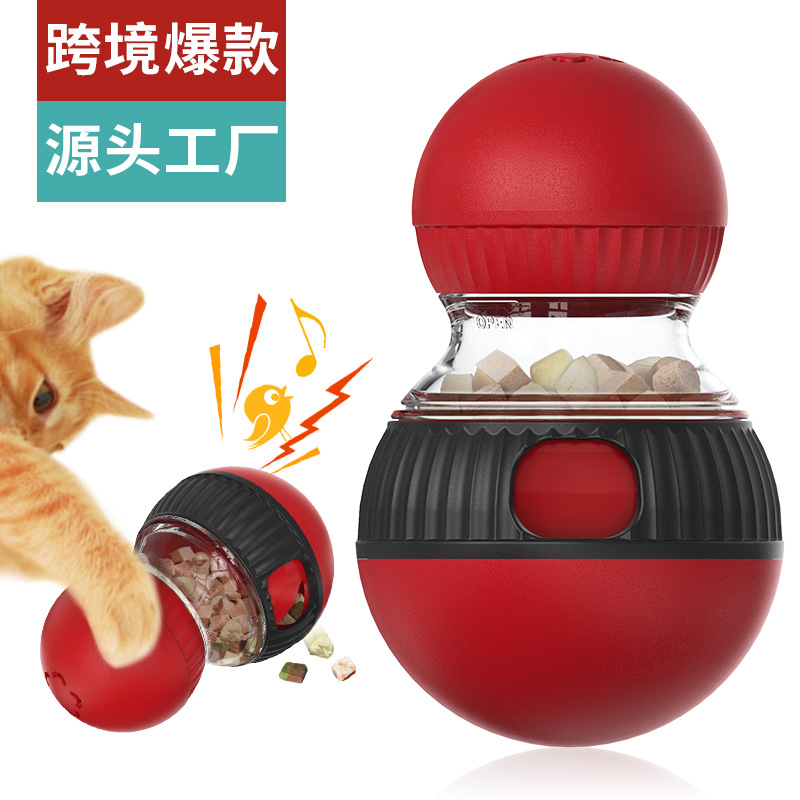 宠物用品工厂家批发公司爆款亚马逊猫咪旋转逗猫发声漏食球猫玩具