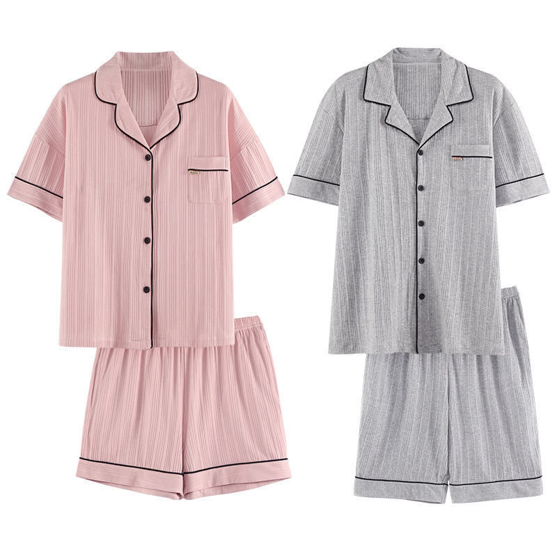 Couple pajamas, women's summer short sleeves and shorts, casual and loose, Korean style simple cartoon cute, pure cotton men's home wear Item Picture