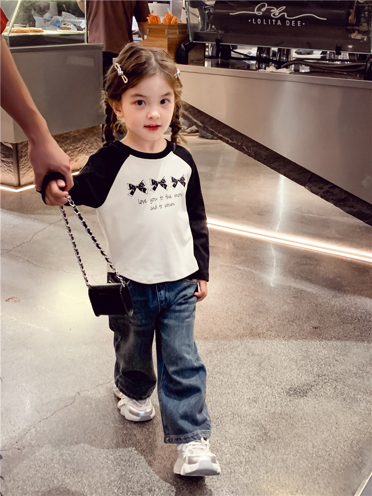 女童长袖T恤春装2025新款洋气儿童插肩袖撞色上衣女孩百搭打底衫详情3