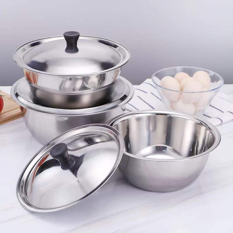 Non-magnetic stainless steel multi-purpose covered basin, household egg-beating and noodle-making basin, vegetable washing basin, hotel seasoning VAT, hand-washing bowl