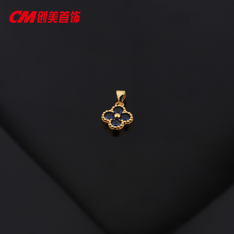 Chuangmei Jewelry 24K gold-plated four-leaf clover gemstone pendant, European and American retro fashion trend zircon pendant for women Specification image