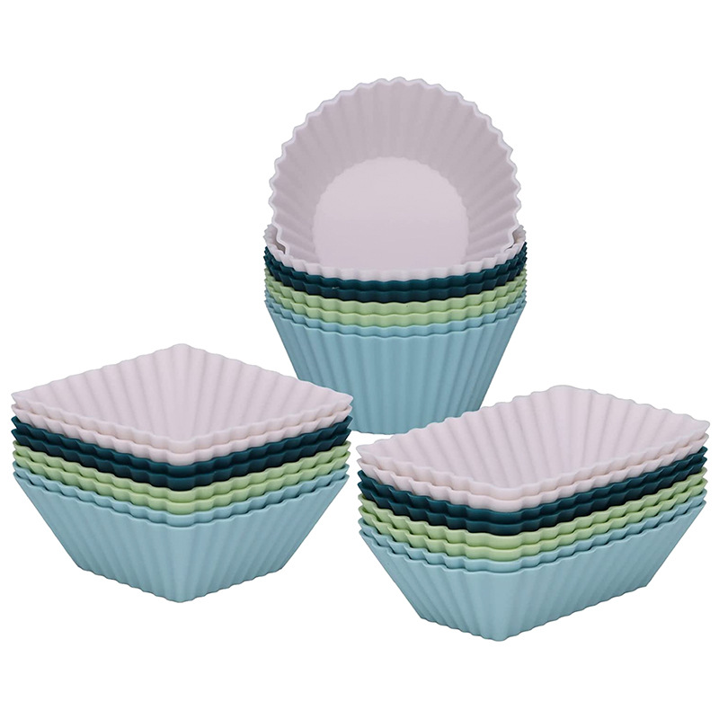 亚马逊新款硅胶马芬杯烘培方形圆形正方形加厚蛋糕模套装cupcake详情图5