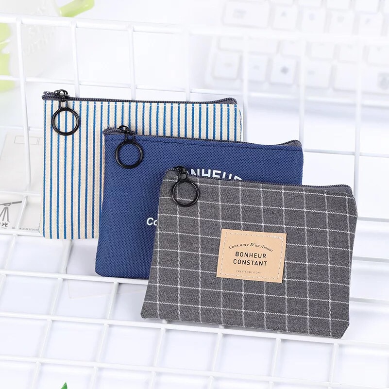Fabric geometric coin purse, fresh and clean cotton and linen small wallet, coin case, simple and fashionable card case, key case, storage bag details Picture