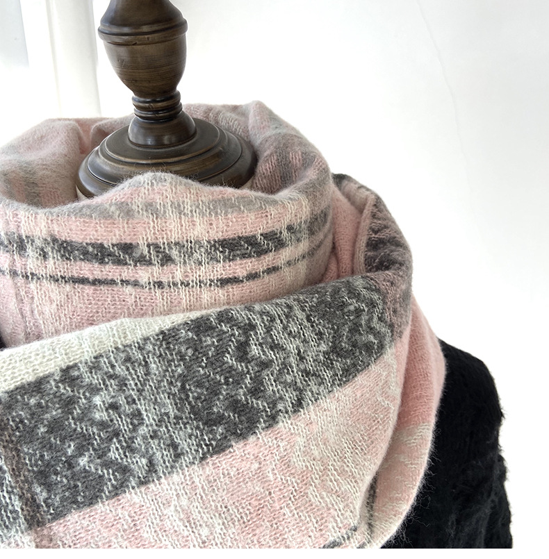 围巾女秋冬季跨境高级感仿羊绒格子流苏披肩学生加厚保暖围脖批发详情33