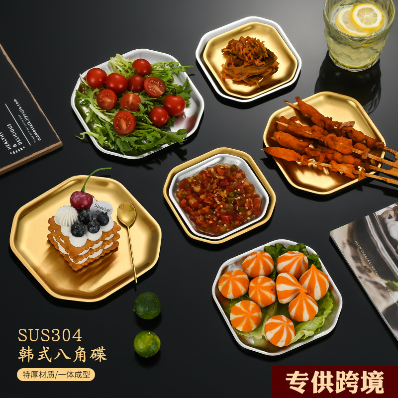 304 stainless steel plate, food-grade plate, golden Western cuisine pickles plate, commercial square tableware, ribs plate, thickened Application Scenario