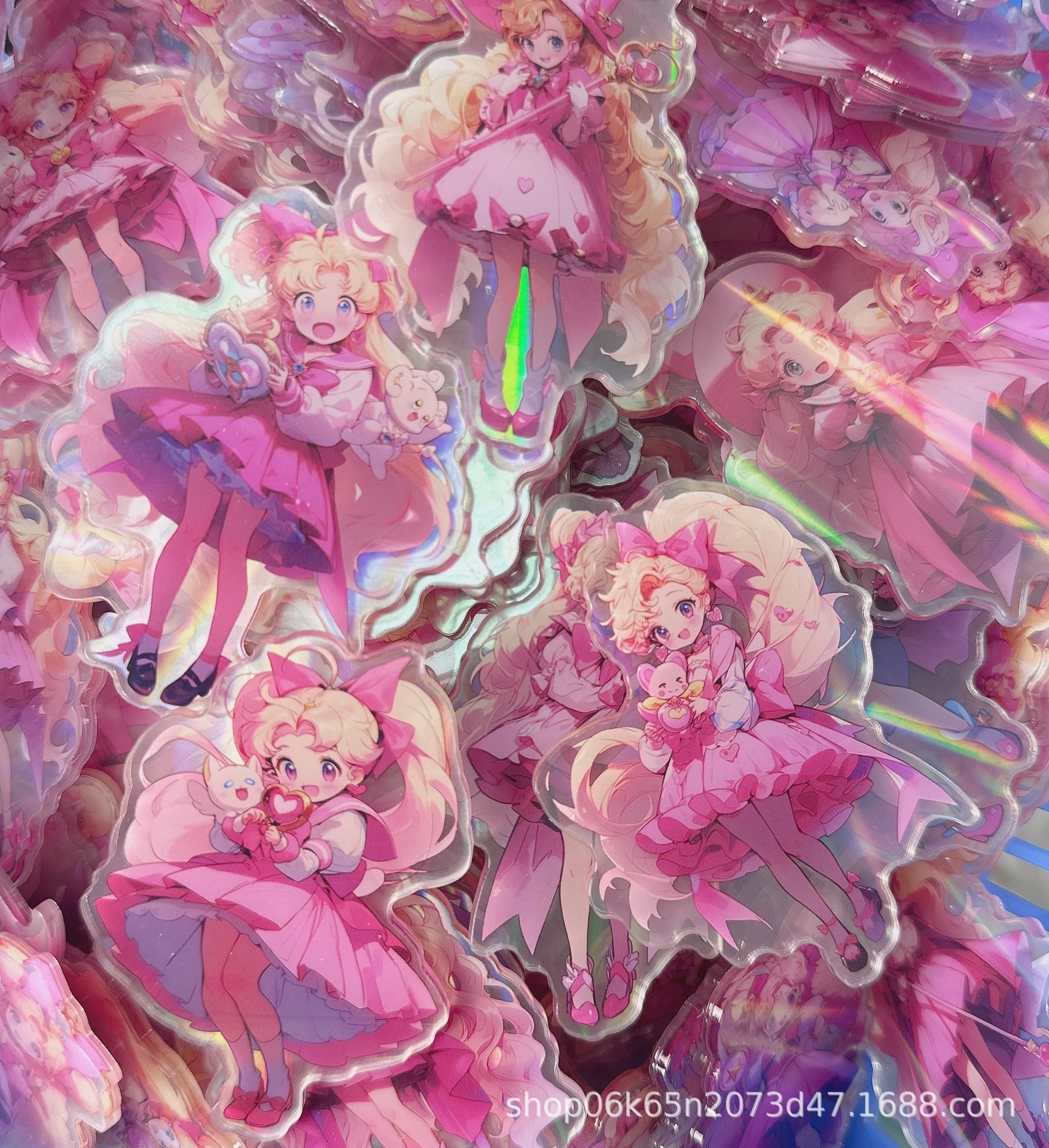 Tiktok Wholesale Laminated Laser 4Cm Acrylic Patch Diy Acrylic Patch Accessory Piece Pink Girl details Picture