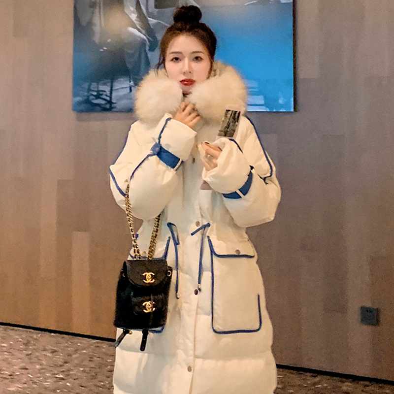 Real shot new explosive down jacket female winter long over the knee waist Korean version of loose thick winter jacket padded jacket