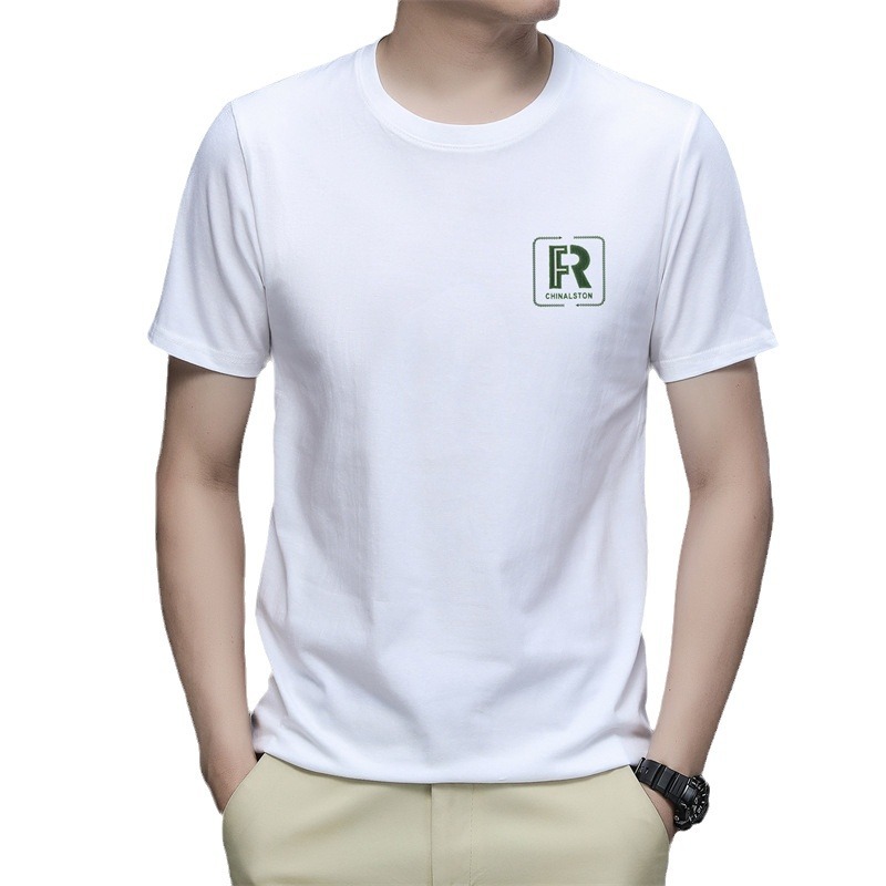 Combed cotton summer new 100% pure cotton simple and versatile men's T-shirt, round-neck letter print breathable short-sleeved for men Item Picture