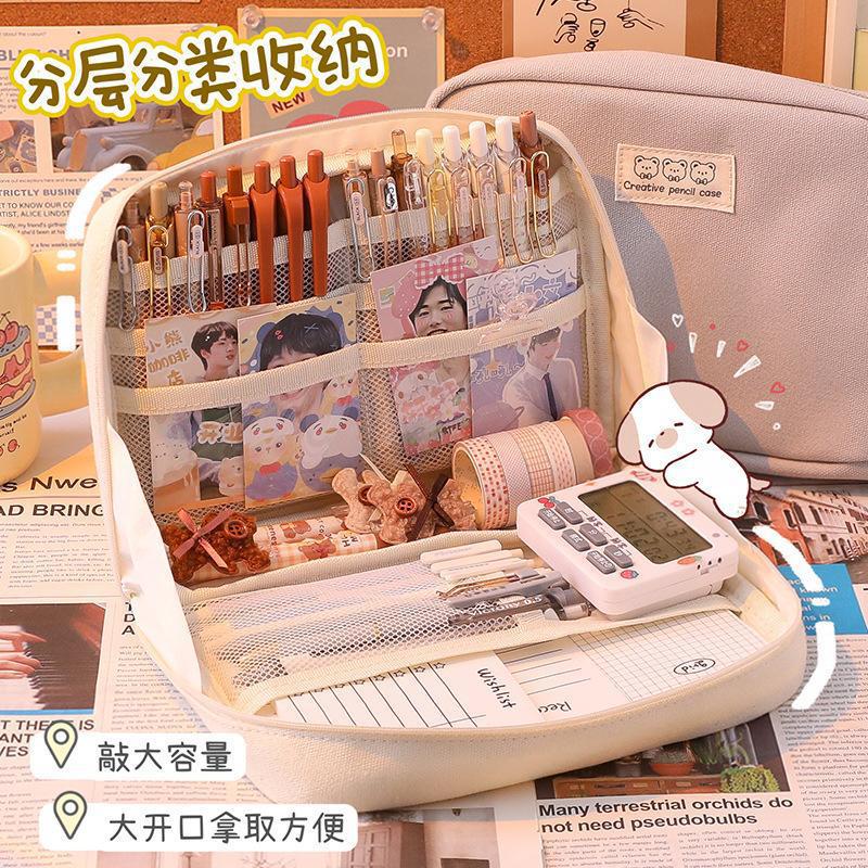 Super Large Capacity Elementary And High School Students Pen Bag Multi-Functional Classification Storage Makeup Bag Ins High Appearance Level Pencil Case details Picture