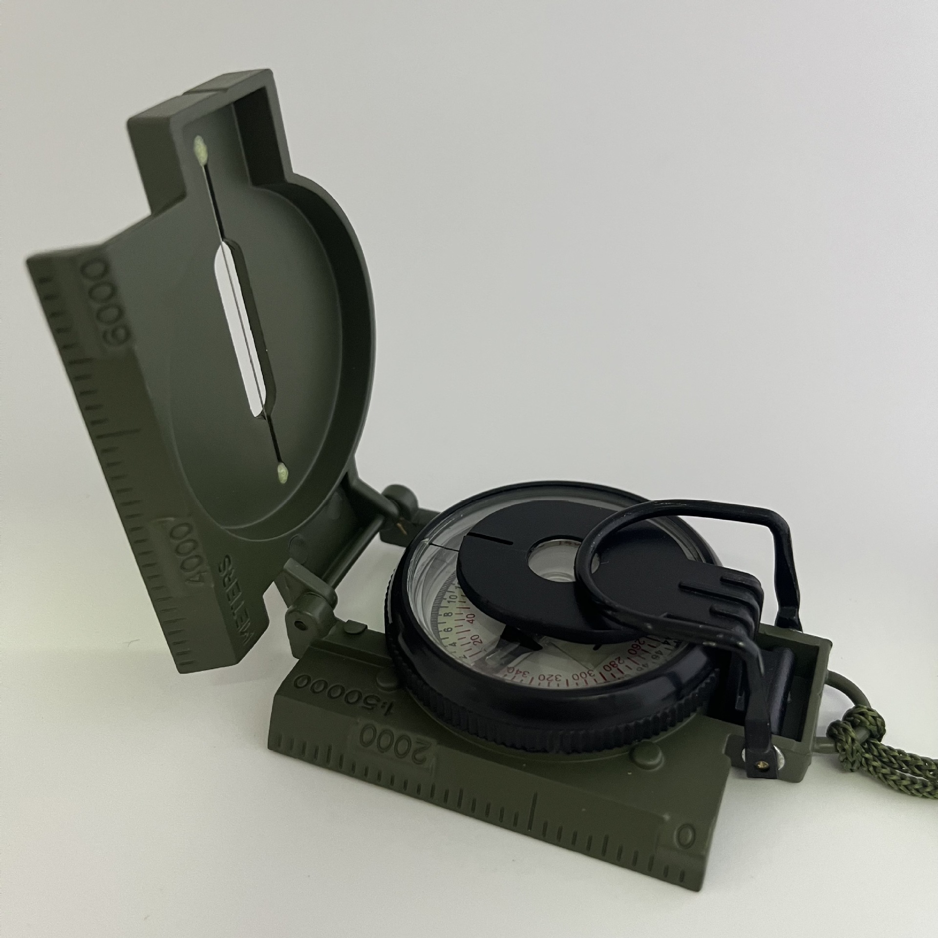 Military green metal compass, metal frame, high-precision camping and outdoor multi-functional compass wholesale Item Picture