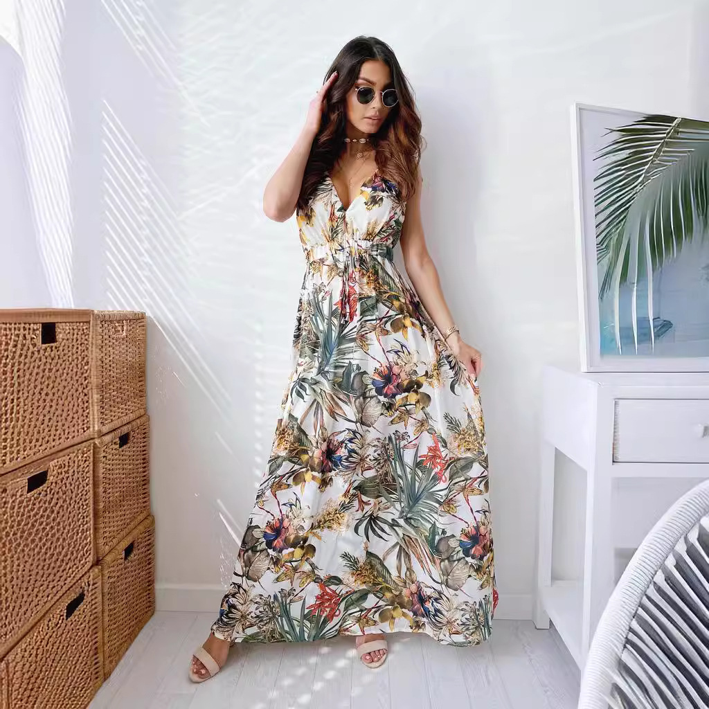 wish, an independent foreign trade website in Europe and America, offers a new summer dress with printed backless straps for Amazon in 2021 details Picture