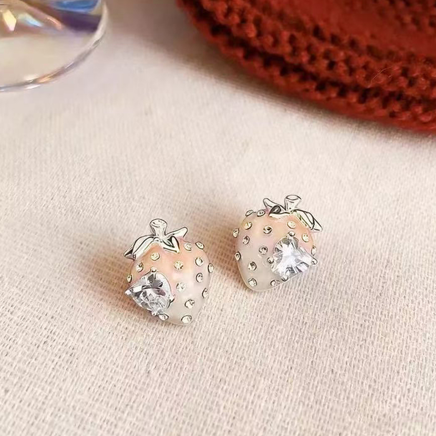 Spring and Summer new fashionable, sweet and individual stud earrings for women S925 silver needle enamel oil Drip strawberry earrings wholesale Application Scenario