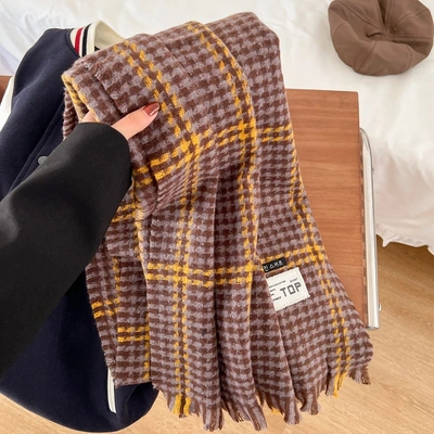 Autumn And Winter Clash Thousand Birds Chequered Scarf Soft And Comfortable Warm Lovers Neck Retro Long Cape Men And Women