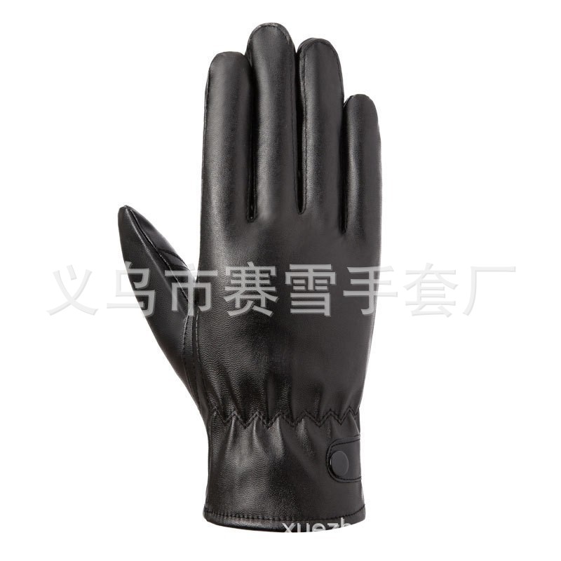 Cross-Border Touch Screen Pu Leather Adult Gloves Wholesale Men's And Women's Winter Warm Gloves Thickened With Velvet Damp Black New Riding Gloves Sunscreen Item Picture