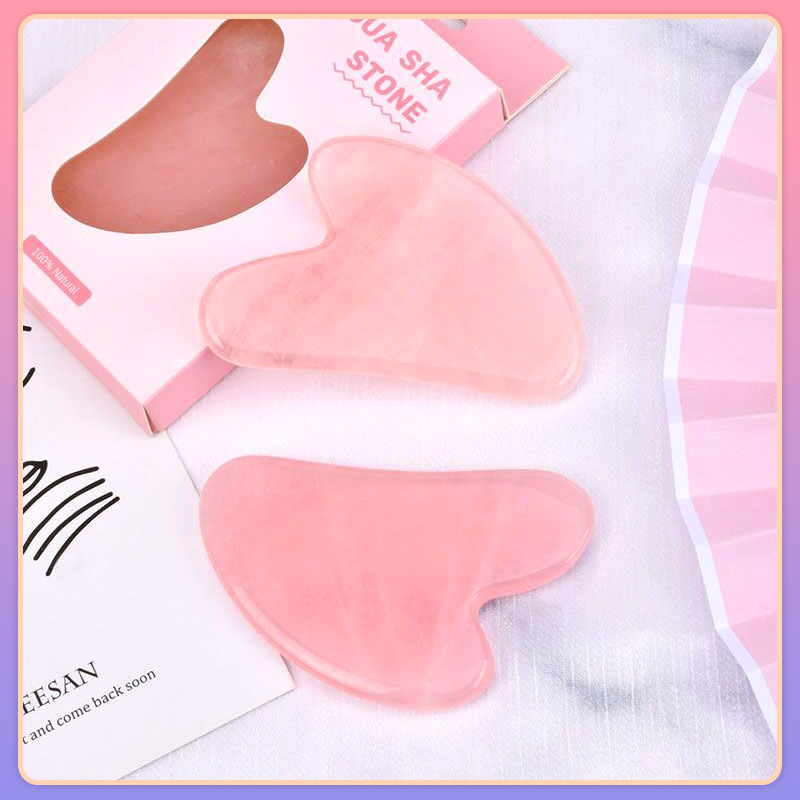 工厂现货 面部刮痧 粉晶刮痧水晶板 心形按摩器养生保健Gua Sha