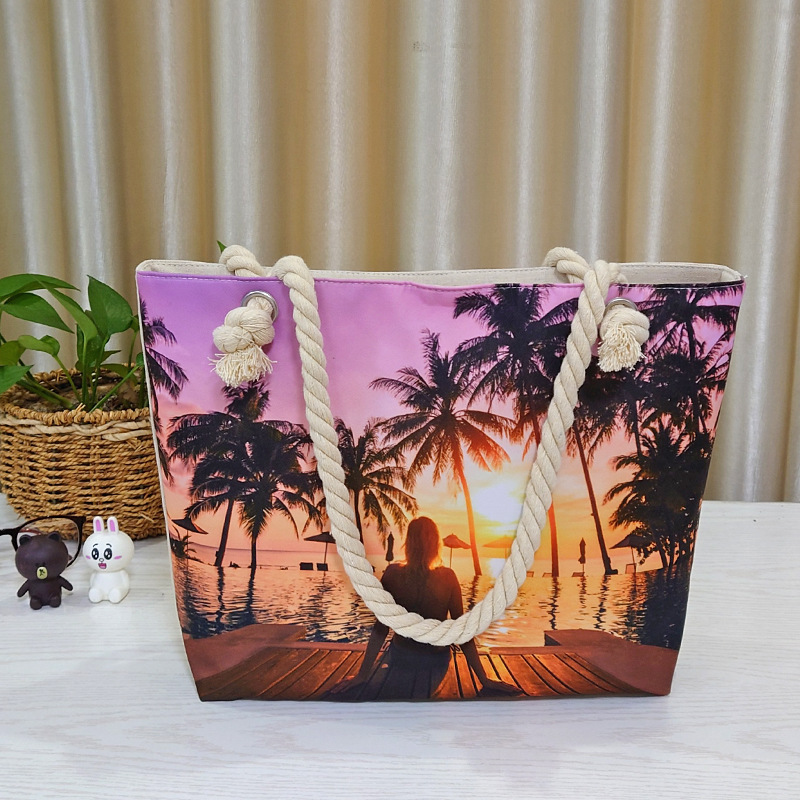 2022 New Canvas Beach Bag Large Capacity Women's Cotton Tote Beach Bag Canvas Shopping Bag Specification drawing