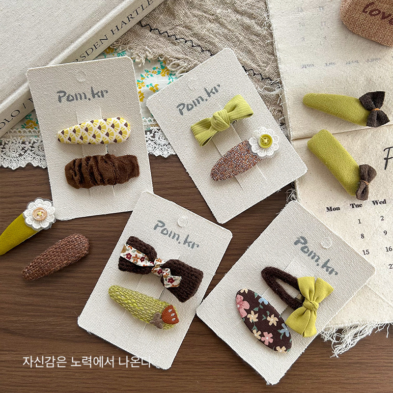 New Korean children's sweet bow, hand-embroidered flower fabric hair clips, duckbill clips, broken hair clips, bangs clips Specification image