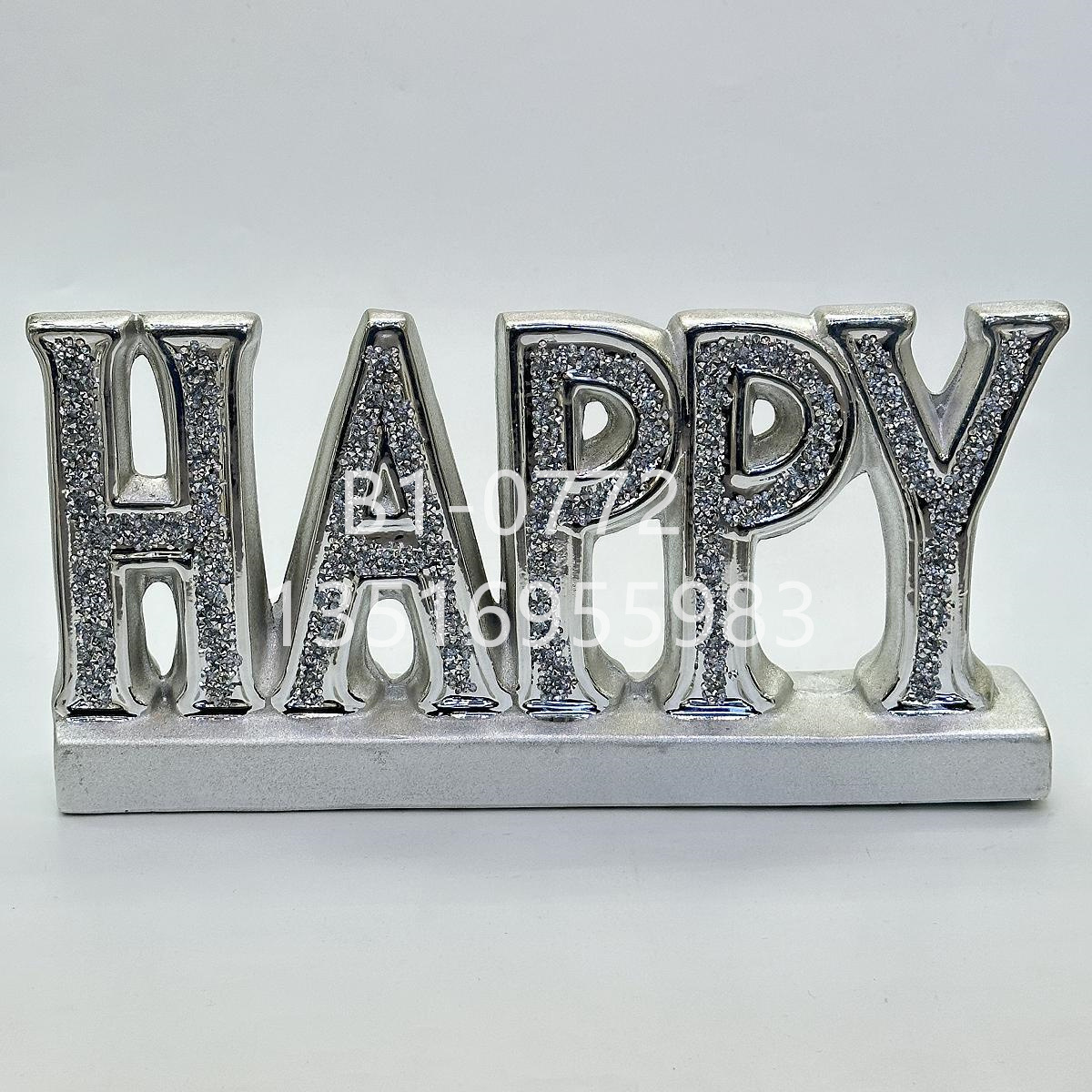 High-end, light luxury silver ceramic ornaments with letters and diamonds, English brand decorative items, ceramic handicrafts, home furnishings details Picture