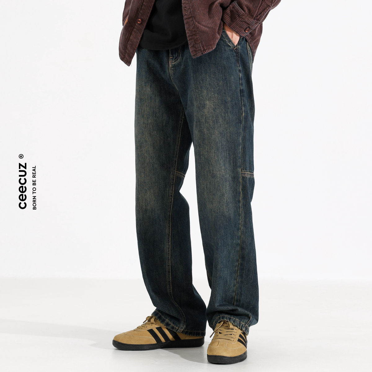 Men's autumn and winter jeans with fleece 2024 new retro pants, American high street straight-leg loose men's long pants Application Scenario