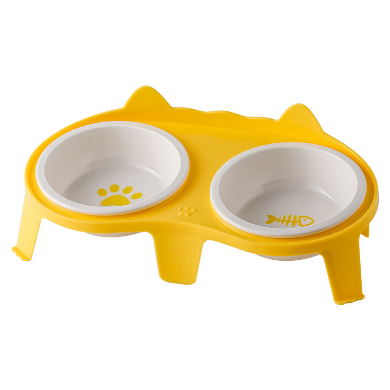 Cat Bowl Ceramic Cat Food Bowl Cat Bowl Pet Bowl Diagonal Protection Of Cervical Vertebrae To Prevent Upset Two Bowls Drink And Feed One Item Picture