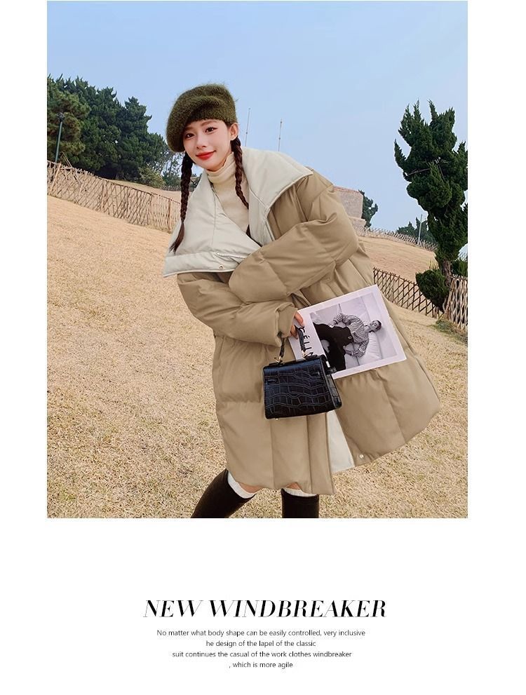 Aguacate verde pato blanco abajo PU piel abajo chaqueta para mujeres estilo mediano largo diseño de nicho sentido influencers estilo explosivo abrigo sin lavado pic 36