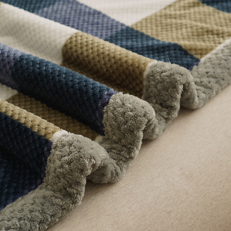 Spring And Autumn New Non-Printed Single-Layer Doudou Fleece Blanket Simple Plaid Jacquard Warm Skin Fleece Blanket Air Conditioning Cover Blanket Application Scenario