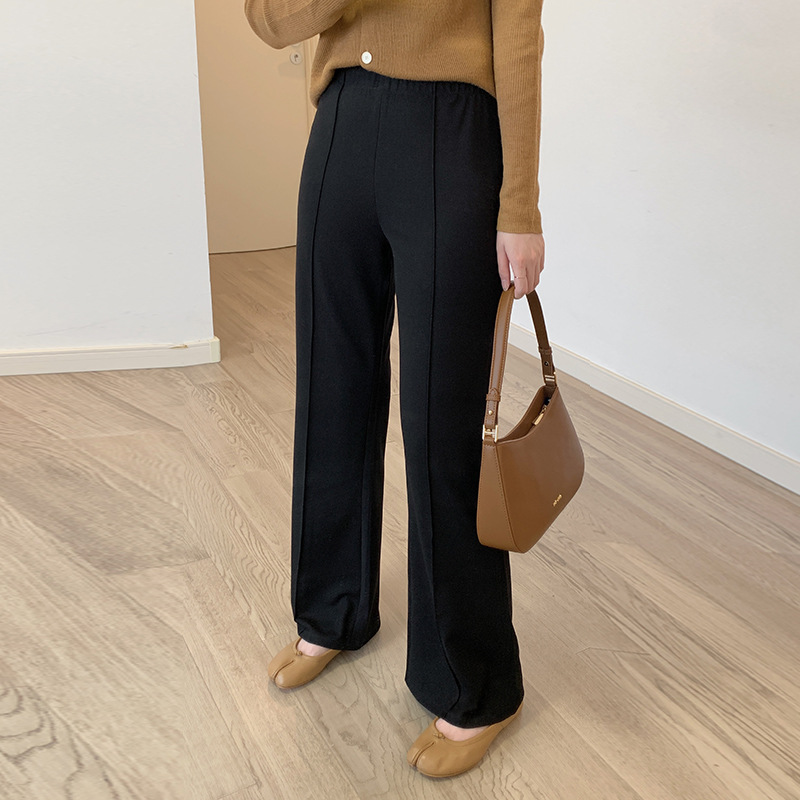 Black fishtail pants for women's early autumn commuting make them look slimmer. High-waisted slightly flared pants with a sense of drape and elegance. Slim and elastic long pants Specification image