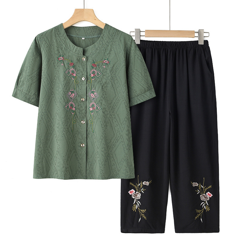 农村老年人衣服女装/中老年装/真丝裙女夏季时尚/妈妈装/妈妈套装细节图