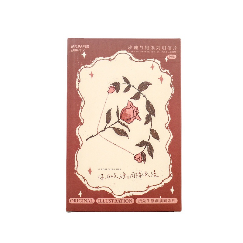 纸先生盒装明信片 玫瑰与她系列 创意ins手绘花卉手帐贺卡 30张入详情图5
