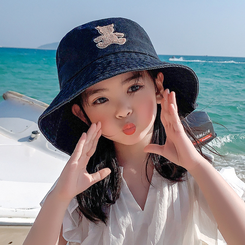 春秋儿童帽子韩版可爱小熊渔夫帽男女宝宝通用防晒牛仔遮阳帽夏天