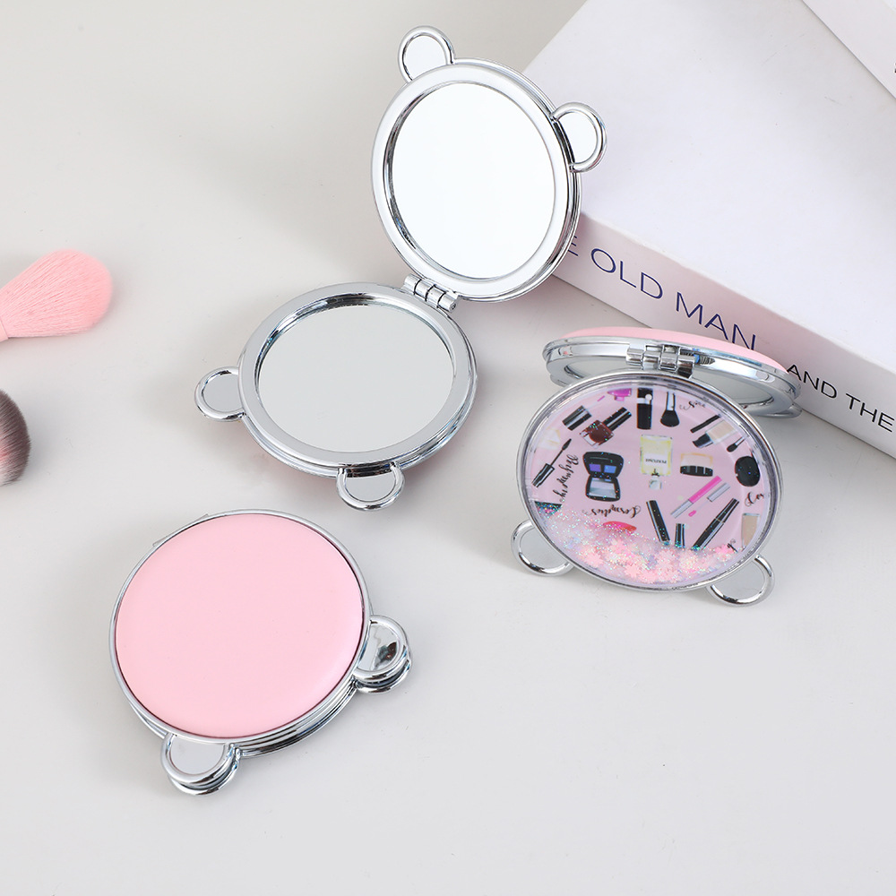 网红款化妆镜小熊耳朵面包流沙系列镜子便携双面折叠镜口袋梳妆镜详情11