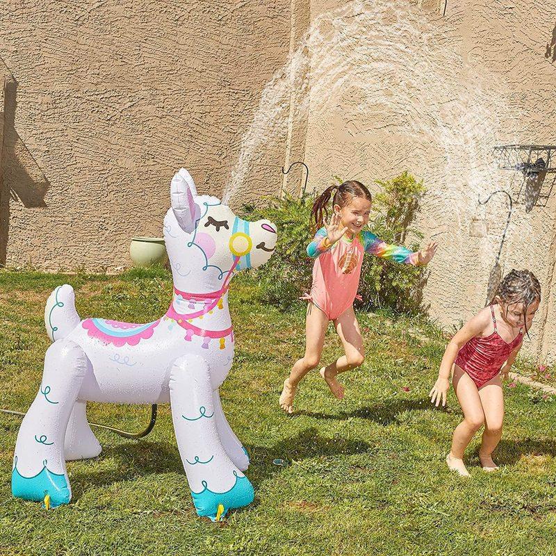 跨境新款PVC 充气喷水独角兽喷水羚羊 户外儿童戏水玩具洒水绵羊图