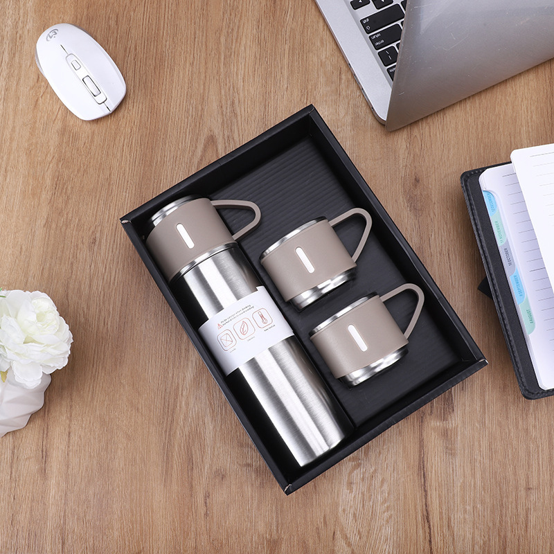 Set Cup 304 Stainless Steel Cup Double Cover Three-Piece Set Thermos Cup Business Gift Cup Gift Box Set Straight Cup details Picture