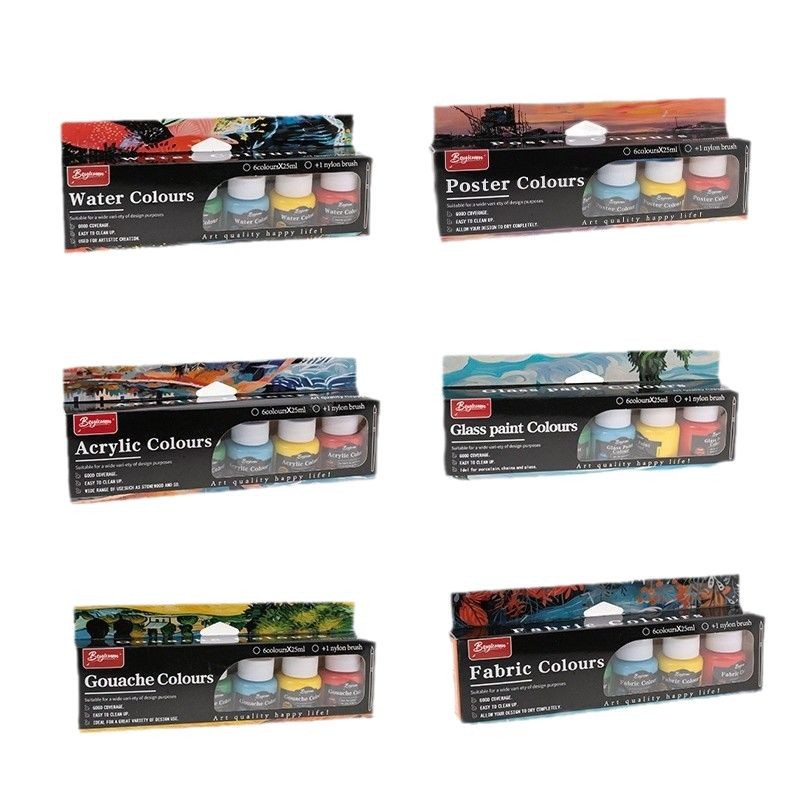 Boyi Xuan 6-color 25ml paint set, glass textile diy Advertising Graffiti Painting Watercolor Gouache Acrylic paint Item Picture