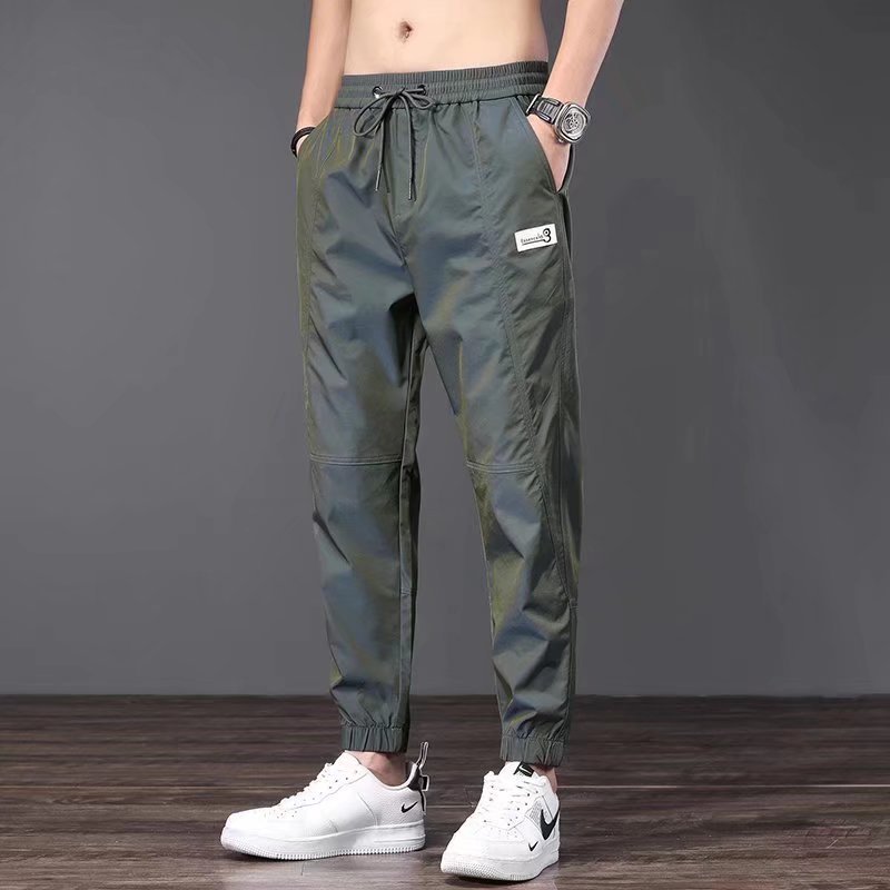 Ice silk pants men's trendy loose tight-fitting nine-inch pants 2022 summer thin workwear cool quick-drying casual pants