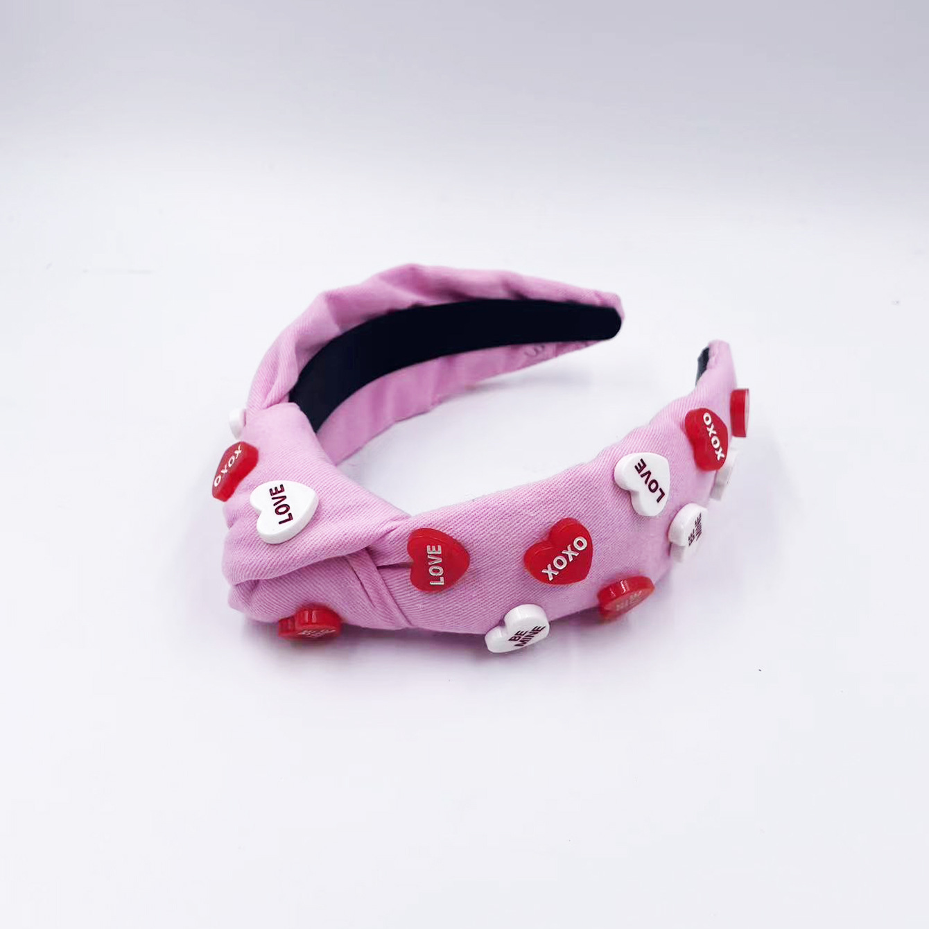 Qiwei Accessories Exclusive Qiwei Accessories Exclusive Qiwei Accessories Valentine's Day New red and pink cotton fabric knotted high head anti-slip sticky red and white heart-shaped accessories, super sweet headband hair Specification image