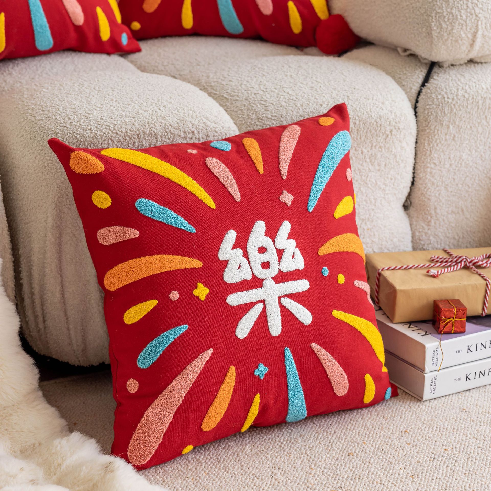 New Chinese-style traditional Chinese style throw pillows with the character "happiness", living room sofa, bedroom pillowcases, New Year wedding red backrest pillowcases wholesale Application Scenario