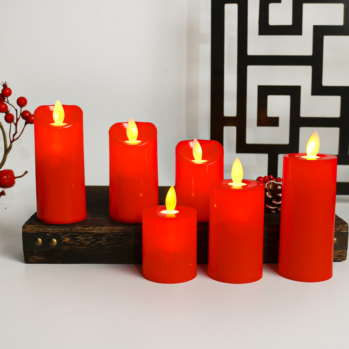 Red LED electronic candle lamp, Chinese-style wedding candle, offering to Buddha, restaurant, bar, stage decoration, courtship decoration details Picture