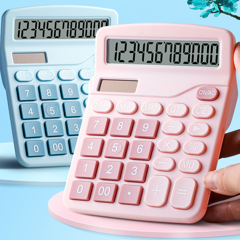 Office special pink solar calculator student large electronic computer 12 bit double power calculator full figure
