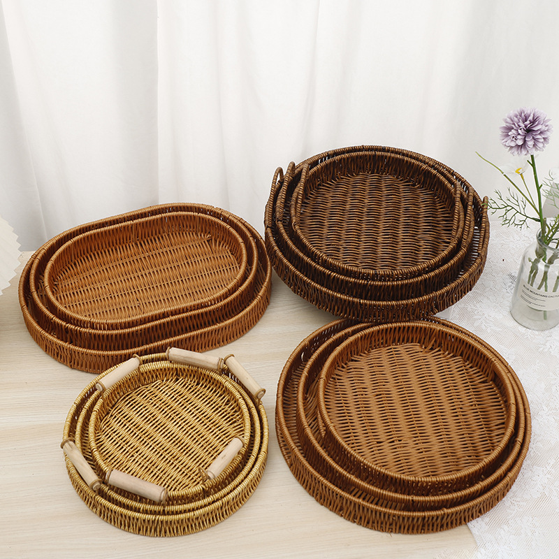 Wicker-like bread basket, reinforced supermarket snack and candy tray basket, living room display woven storage basket, picnic basket details Picture