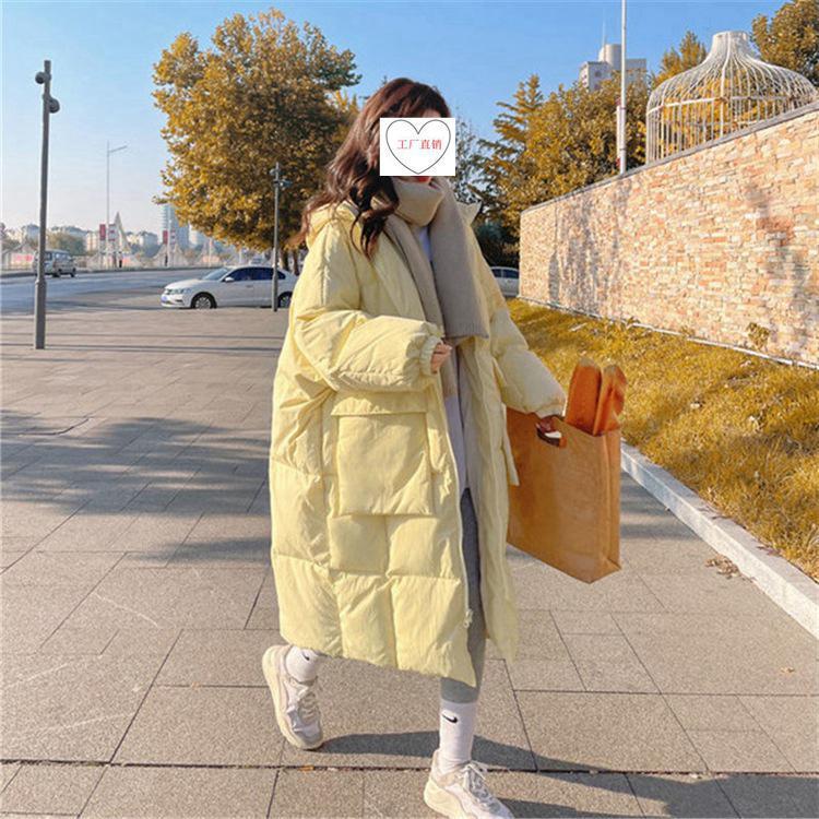 奶黄羽绒棉服女中长款2022年冬季新款韩版chic面包服棉衣加厚外套详情图1