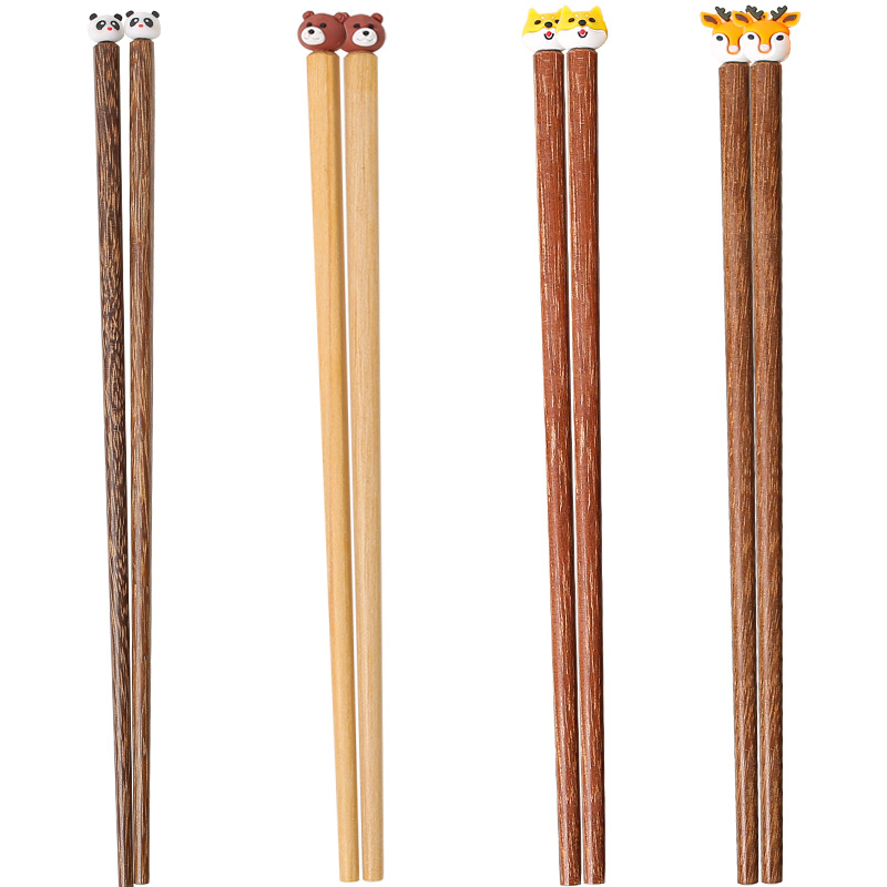 Chicken wing wooden chopsticks, household solid wood, cute cartoon head, anti-slip, quick serving, one chopstick per person, no paint, no wax, wholesale Item Picture