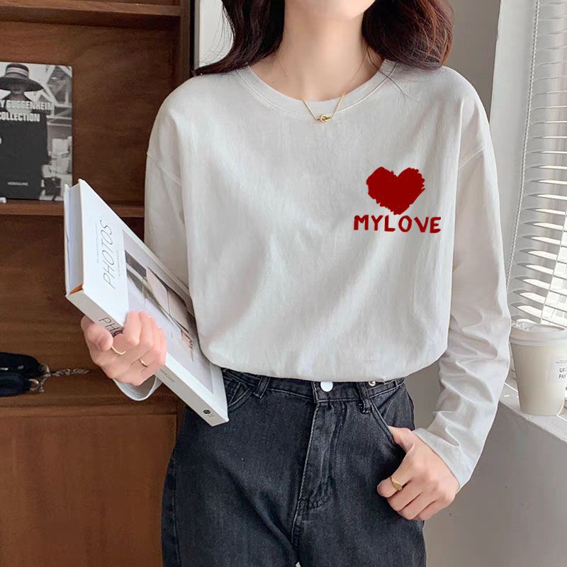 Pure cotton long-sleeved T-shirt women's 2023 autumn new style student Korean-style loose and stylish base layer, one-piece consignment details Picture