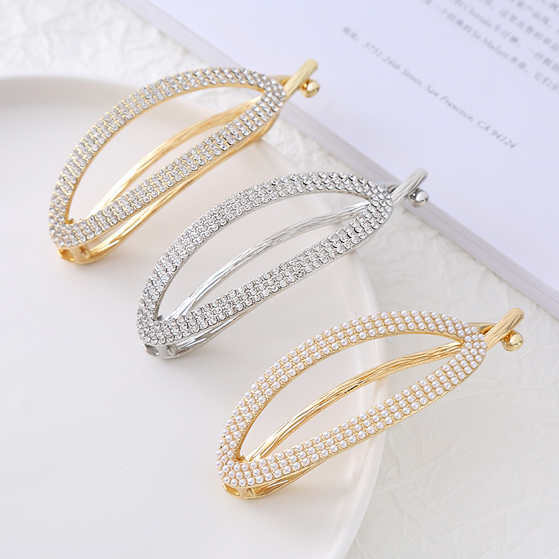 New Korean Version Of Pearl Inlaid Diamond Oval Hair Back Head Ball Head Twist Clip A Word Clip High-Grade Hair Accessories