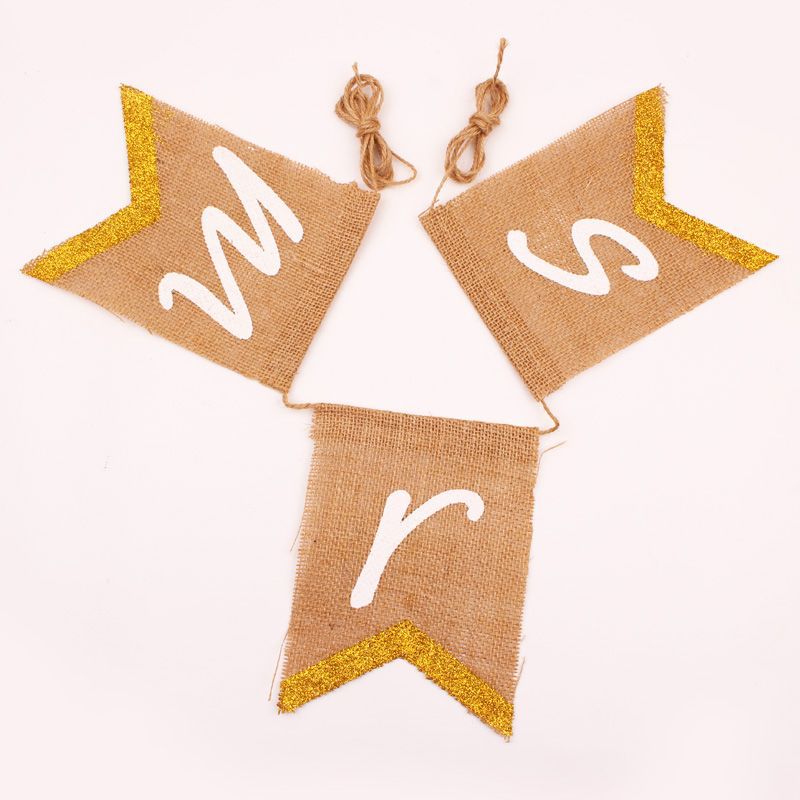 Factory direct supply of MR MRS Coarse linen swallow tail flags for wedding party decoration flags details Picture