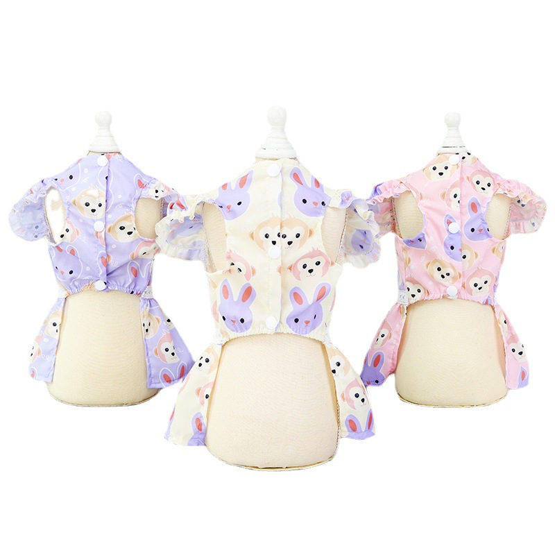 Pet supplies: Spring and summer dog clothes, monkey and rabbit petal skirts, Pomeranian princess cotton face dog clothes without leashes Item Picture
