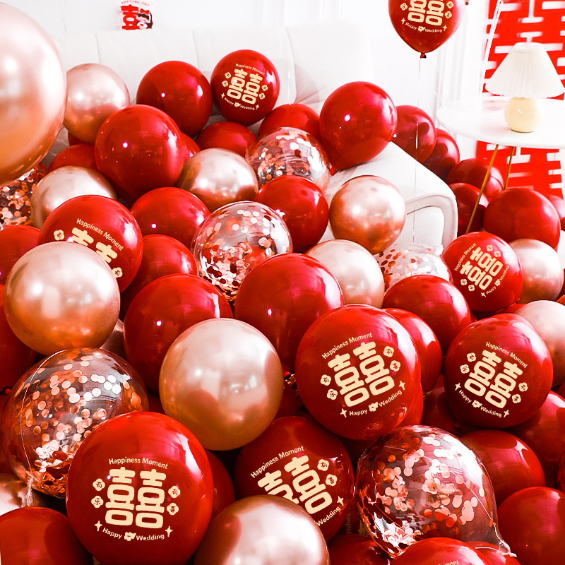 Wedding balloons, red decorations for the bride's wedding room and bedroom, and a set of wedding supplies for the groom's engagement scene details Picture